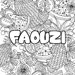 Coloriage prénom FAOUZI - décor Mandala fruits
