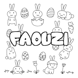 Coloriage prénom FAOUZI - décor Paques