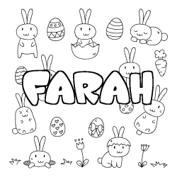 Coloriage pr&eacute;nom FARAH - d&eacute;cor Paques