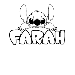 Coloriage prénom FARAH - décor Stitch