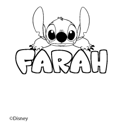 Coloriage pr&eacute;nom FARAH - d&eacute;cor Stitch