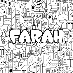 Coloriage pr&eacute;nom FARAH - d&eacute;cor Ville