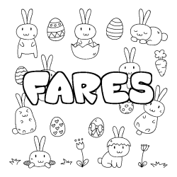 Coloriage pr&eacute;nom FARES - d&eacute;cor Paques