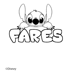Coloriage pr&eacute;nom FARES - d&eacute;cor Stitch