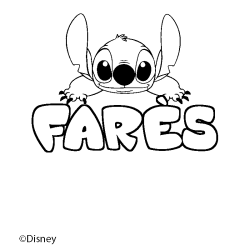 Coloriage pr&eacute;nom FAR&Egrave;S - d&eacute;cor Stitch