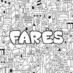 Coloriage pr&eacute;nom FAR&Egrave;S - d&eacute;cor Ville