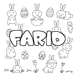 Coloriage pr&eacute;nom FARID - d&eacute;cor Paques