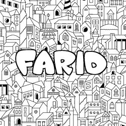 Coloriage prénom FARID - décor Ville