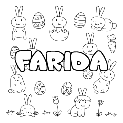 Coloriage pr&eacute;nom FARIDA - d&eacute;cor Paques