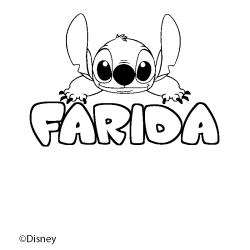 Coloriage pr&eacute;nom FARIDA - d&eacute;cor Stitch