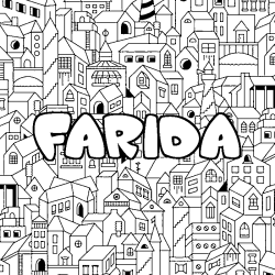Coloriage prénom FARIDA - décor Ville