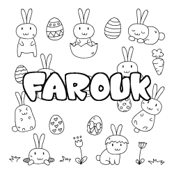 Coloriage prénom FAROUK - décor Paques