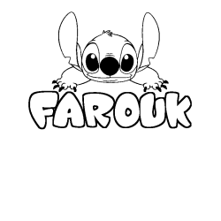 Coloriage prénom FAROUK - décor Stitch
