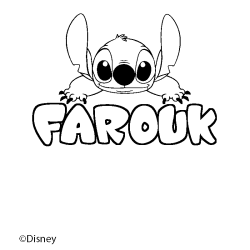 Coloriage pr&eacute;nom FAROUK - d&eacute;cor Stitch