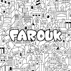 Coloriage prénom FAROUK - décor Ville