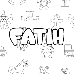 Coloriage pr&eacute;nom FATIH - d&eacute;cor Jouets