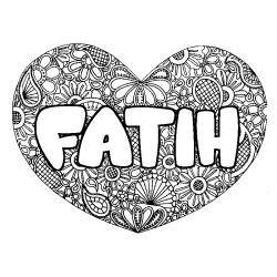 Coloriage pr&eacute;nom FATIH - d&eacute;cor Mandala coeur