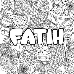 Coloriage pr&eacute;nom FATIH - d&eacute;cor Mandala fruits