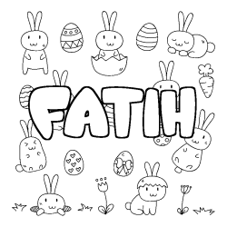 Coloriage pr&eacute;nom FATIH - d&eacute;cor Paques