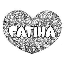 Coloriage prénom FATIHA - décor Mandala coeur