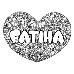 Coloriage pr&eacute;nom FATIHA - d&eacute;cor Mandala coeur