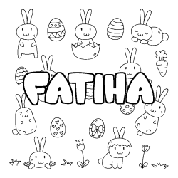 Coloriage prénom FATIHA - décor Paques