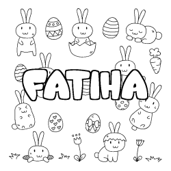 Coloriage pr&eacute;nom FATIHA - d&eacute;cor Paques