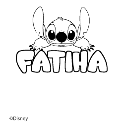 Coloriage pr&eacute;nom FATIHA - d&eacute;cor Stitch