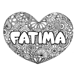 Coloriage pr&eacute;nom FATIMA - d&eacute;cor Mandala coeur