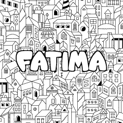 Coloriage pr&eacute;nom FATIMA - d&eacute;cor Ville