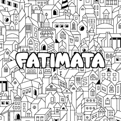 Coloriage pr&eacute;nom FATIMATA - d&eacute;cor Ville