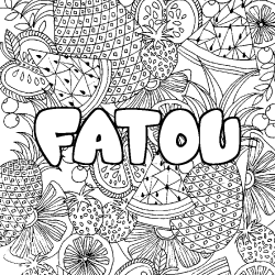 Coloriage prénom FATOU - décor Mandala fruits
