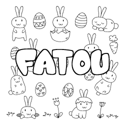 Coloriage pr&eacute;nom FATOU - d&eacute;cor Paques