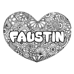 Coloriage pr&eacute;nom FAUSTIN - d&eacute;cor Mandala coeur