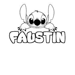 Coloriage prénom FAUSTIN - décor Stitch