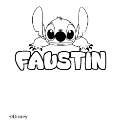 Coloriage pr&eacute;nom FAUSTIN - d&eacute;cor Stitch