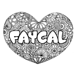 Coloriage pr&eacute;nom FAYCAL - d&eacute;cor Mandala coeur