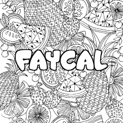 Coloriage pr&eacute;nom FAYCAL - d&eacute;cor Mandala fruits