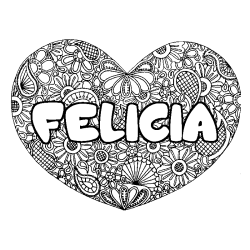 Coloriage pr&eacute;nom FELICIA - d&eacute;cor Mandala coeur