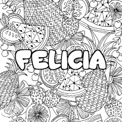 Coloriage prénom FELICIA - décor Mandala fruits