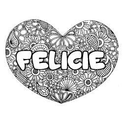 Coloriage pr&eacute;nom FELICIE - d&eacute;cor Mandala coeur