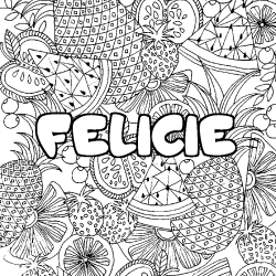 Coloriage pr&eacute;nom FELICIE - d&eacute;cor Mandala fruits