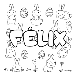 Coloriage pr&eacute;nom F&Eacute;LIX - d&eacute;cor Paques