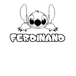 Coloriage prénom FERDINAND - décor Stitch