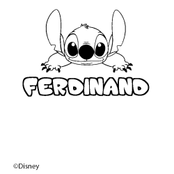 Coloriage pr&eacute;nom FERDINAND - d&eacute;cor Stitch