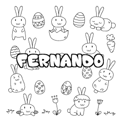 Coloriage prénom FERNANDO - décor Paques