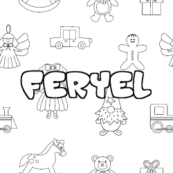 Coloriage prénom FERYEL - décor Jouets