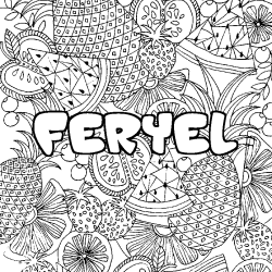Coloriage prénom FERYEL - décor Mandala fruits