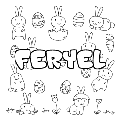 Coloriage pr&eacute;nom FERYEL - d&eacute;cor Paques