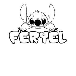 Coloriage prénom FERYEL - décor Stitch